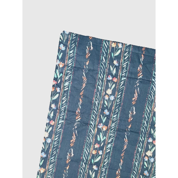 2 Vintage Custom Made Curtains Panels Extra Wide Blue Petit Floral Stripe 91Long - Picture 6 of 7